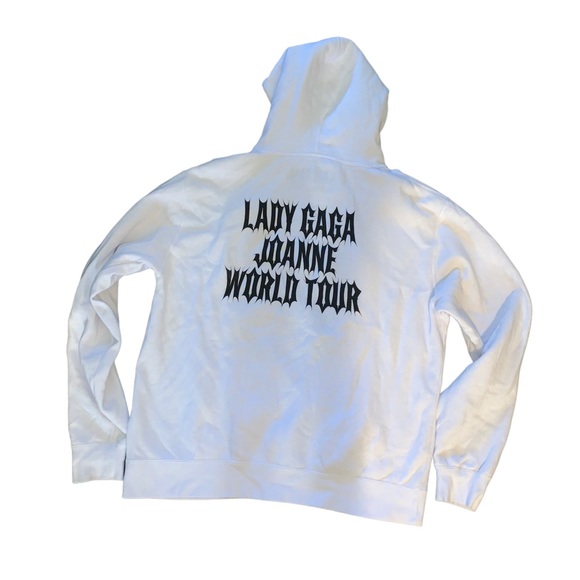 💜🍒Lady Gaga Rhino Joanne World Tour White Hoodie Sweatshirt Women’s Size XL - Picture 2 of 4